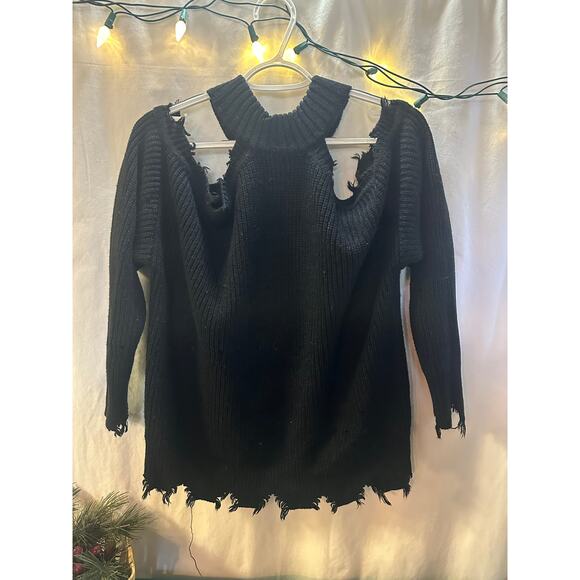 Distressed Black Off-Shoulder Sweater – Size M (By Daytrip) - Picture 1 of 10